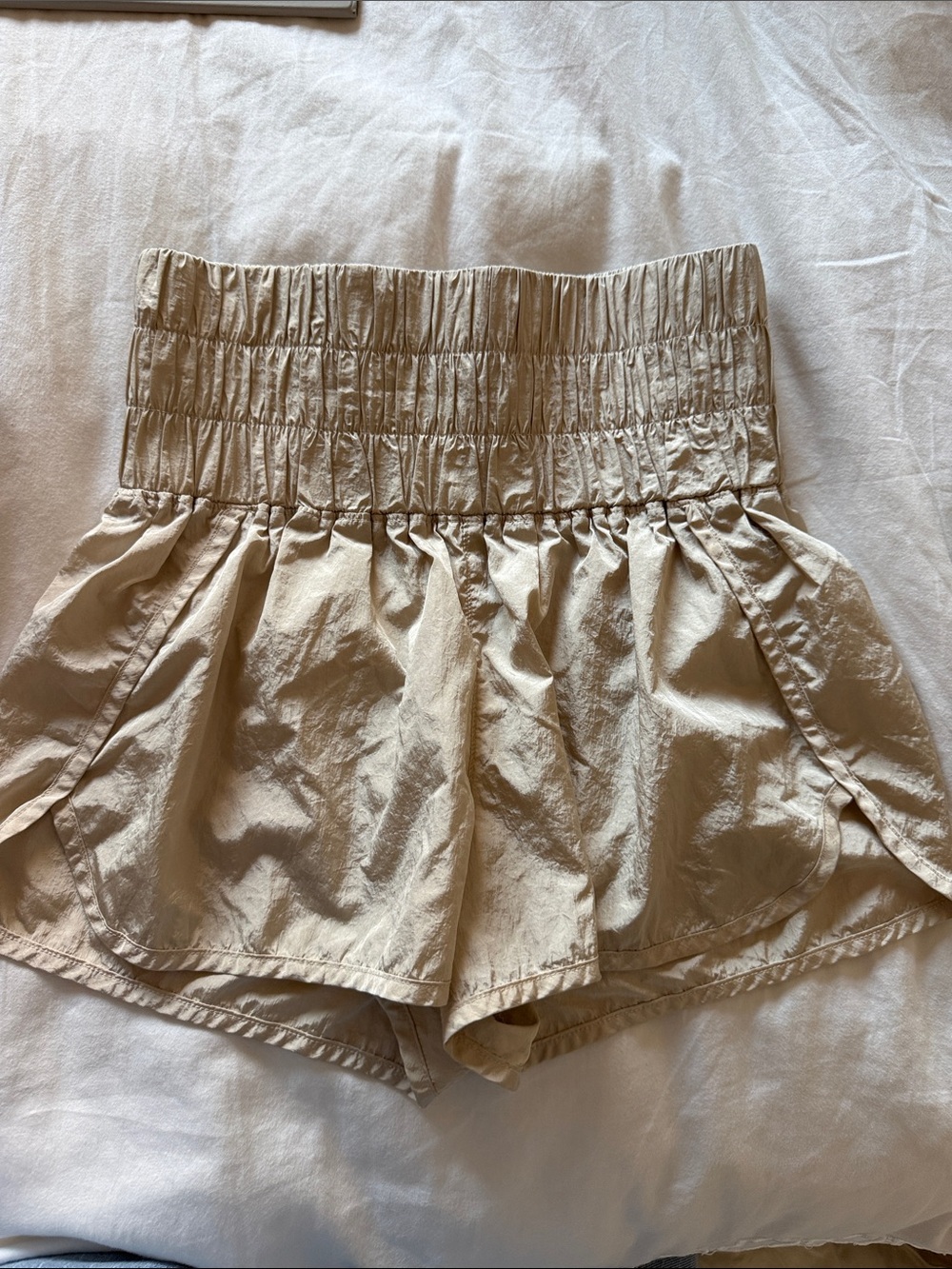 FP Movement by Free People Beige High-Waist Smocked Shorts